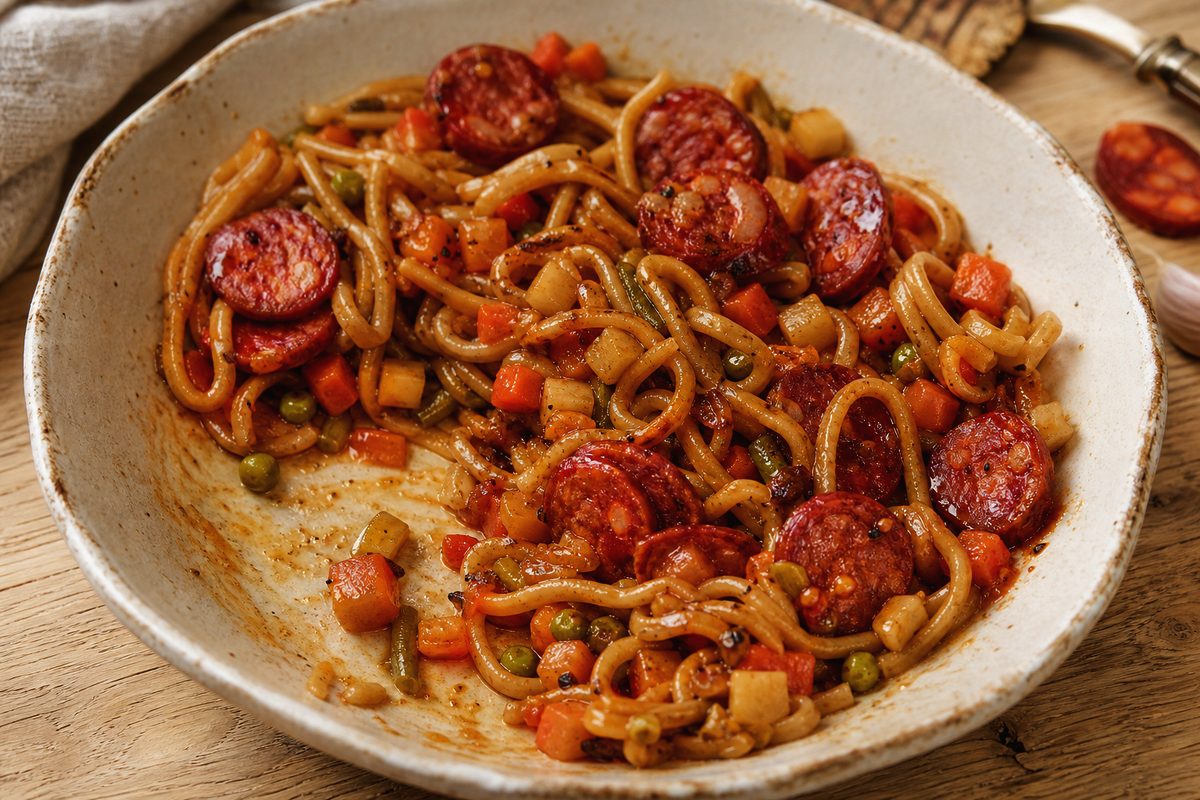 Wok d'udon au chorizo